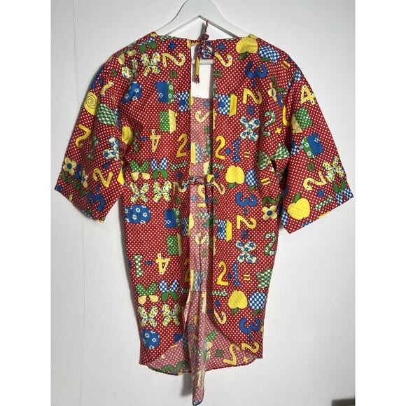 Vintage art Smock Cat Flowers Numbers Red White Polka Dot Teacher Art Class - Picture 7 of 7